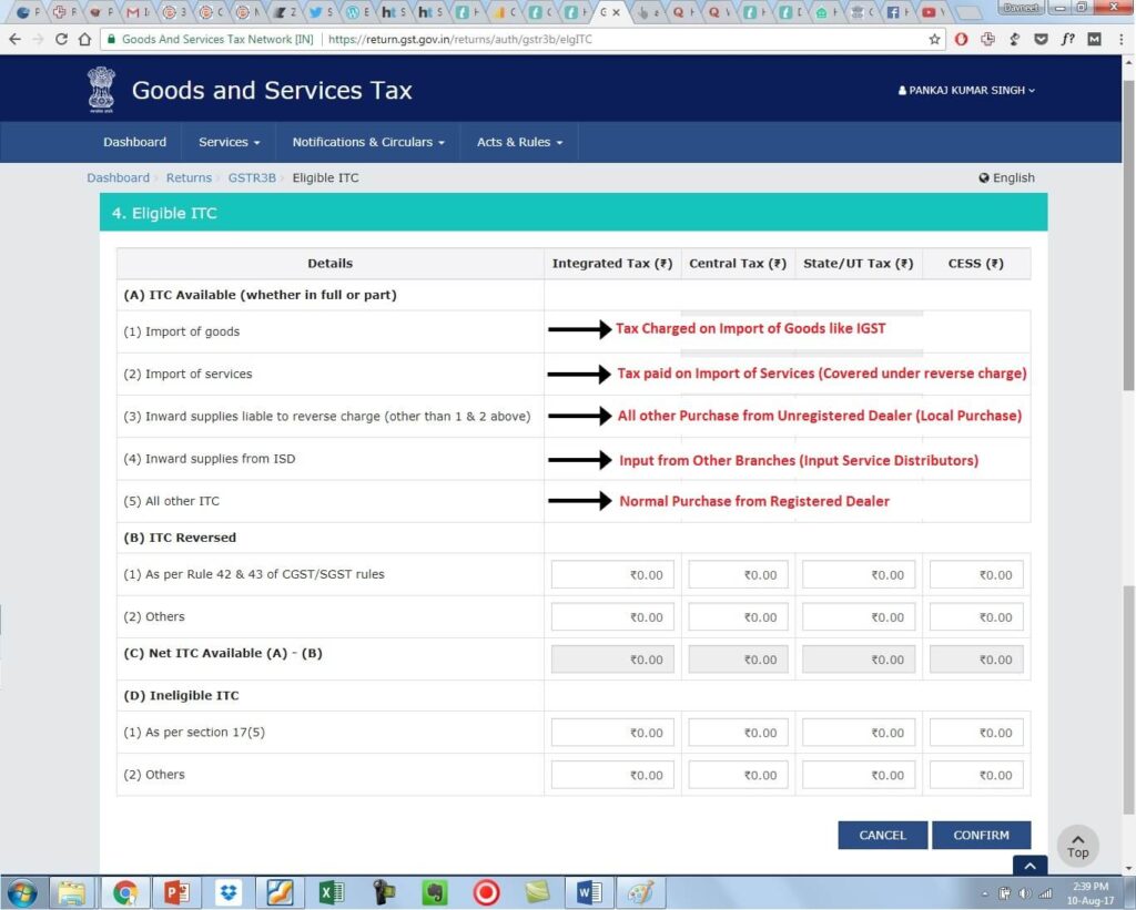 17 gstr3b details 4 eligible itc